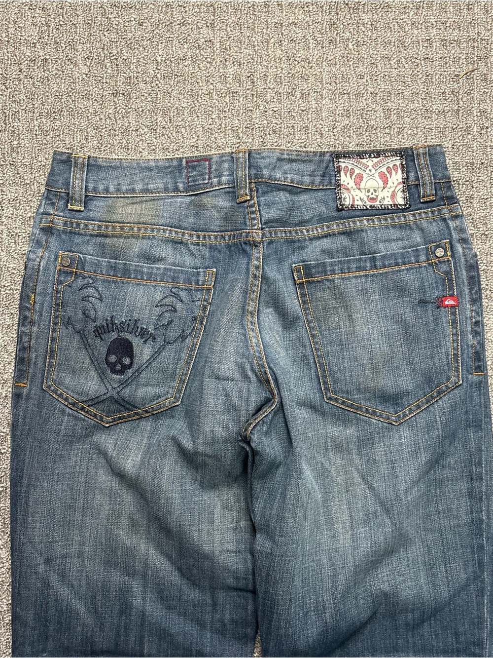 Y2K 2000s skater style Embroidered Quiksilver Baggy Stained Jeans | $70